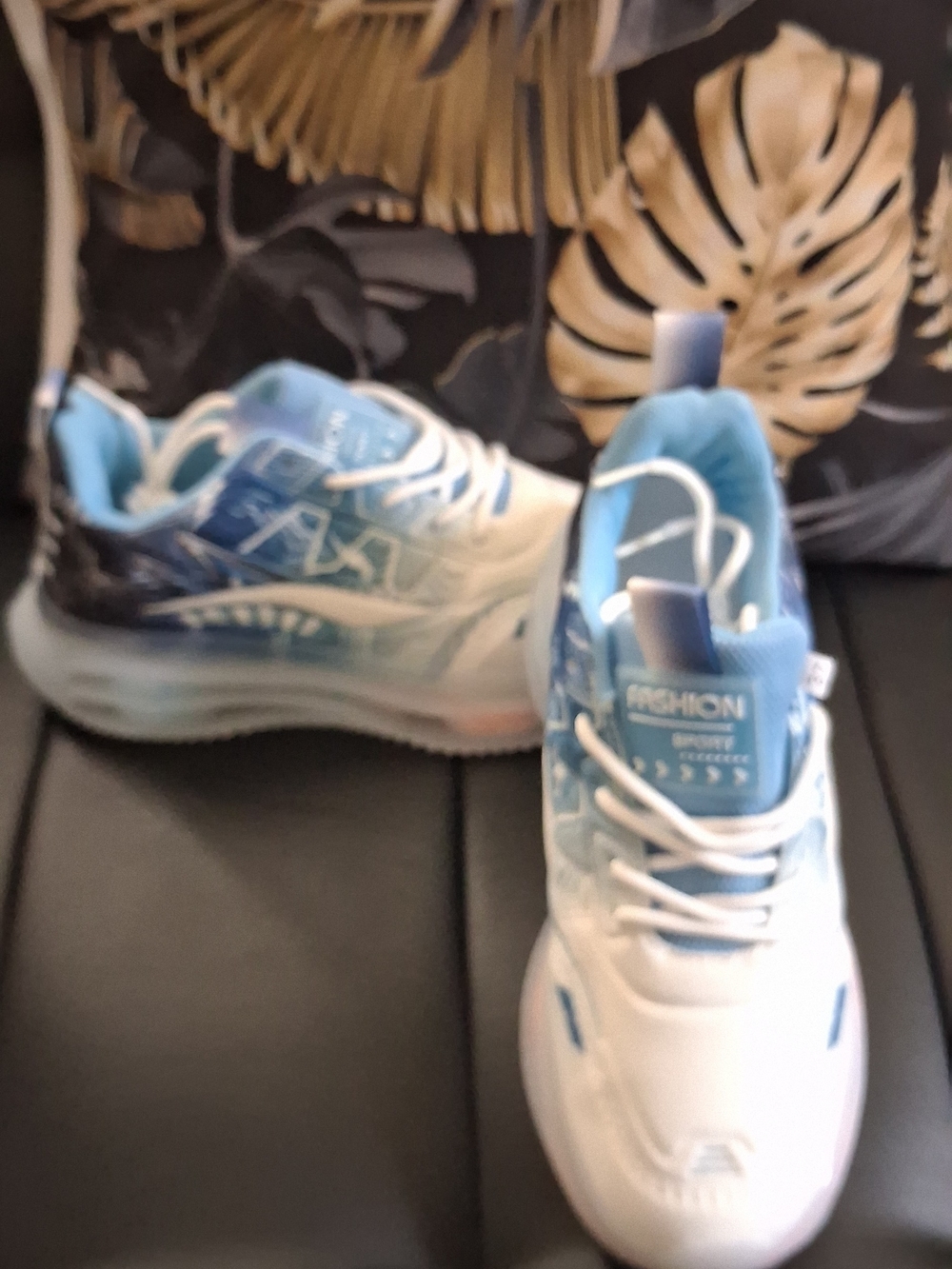 Kids White and Light Blue Fashion Sneakers